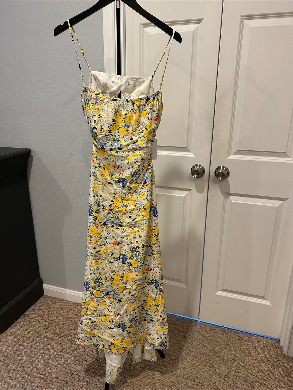 NWT ASTR Cream Floral Maxi Dress with Yellow & Blue Print